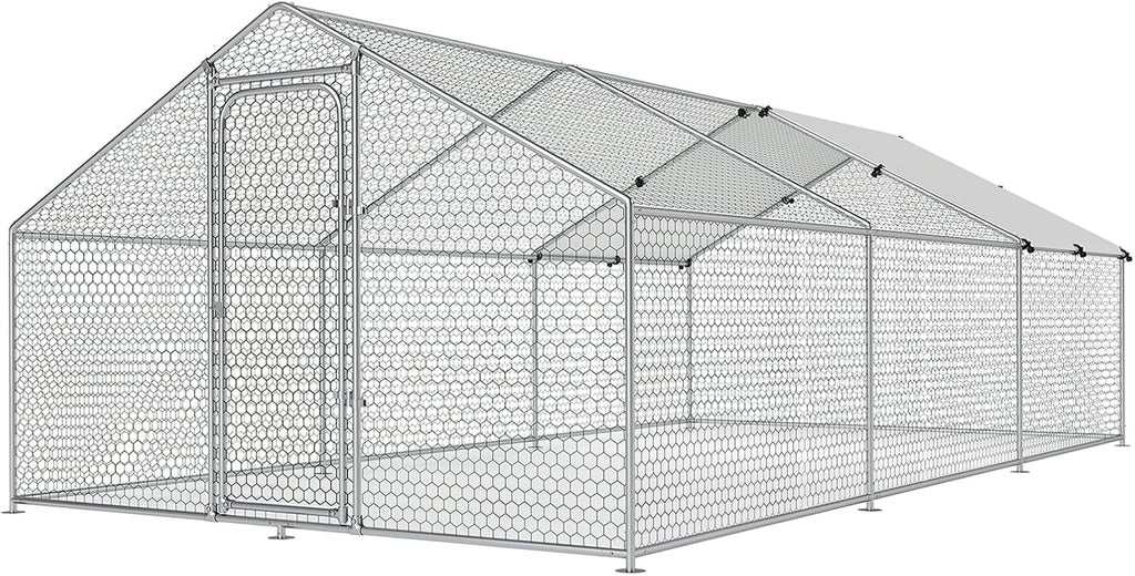 Large Metal Chicken Coop Walk-in Poultry Cage with Waterproof and UV-Resistant Cover Outdoor Chicken Run Hen Rabbit Duck House for Backyard Farm Use Spire Roof(10 W x 4.9 L x 6.4 H)