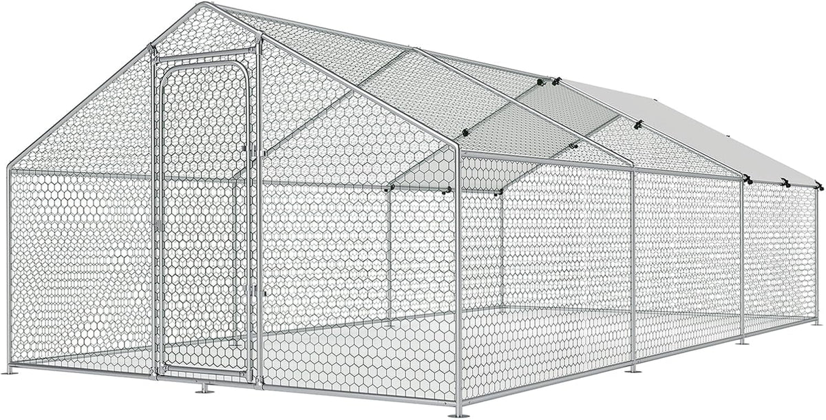 Large Metal Chicken Coop Walk-in Poultry Cage with Waterproof and UV-Resistant Cover Outdoor Chicken Run Hen Rabbit Duck House for Backyard Farm Use Spire Roof(10 W x 4.9 L x 6.4 H)
