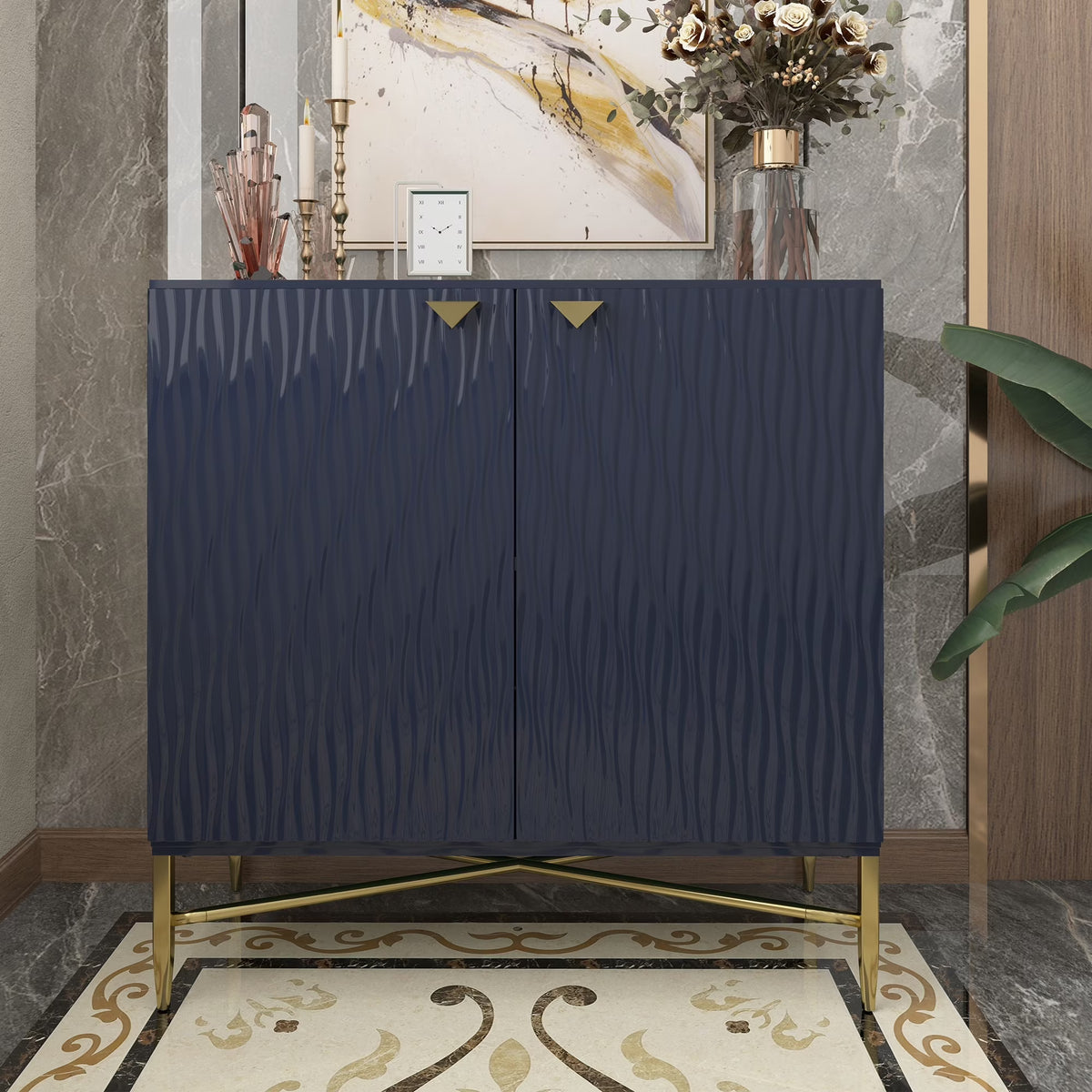 Clihome  2-Door Freestanding Locker Storage Accent Cabinet Blue