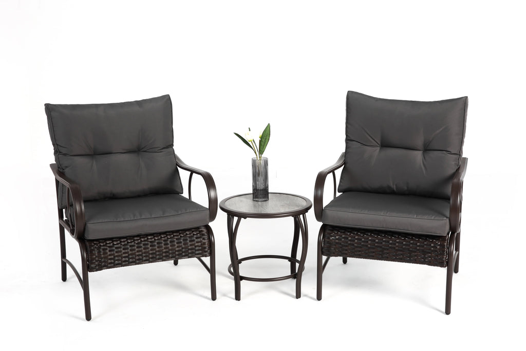 Villeston 3 Piece Outdoor Wicker Conversation Patio Set, with 2 Chairs, Table for Porch Garden,Blue