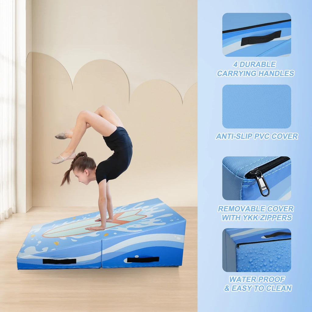 Kangaroo Hoppers Incline Gymnastics Mat, 48 x24 x14 Folding Wedge for Kids Tumbling, Skill Training, Multiple Colors Cheese Mat for Gymnastics, Home Gym Exercise