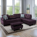 Aukfa 3 Piece Sectional Sofa, Living Room Couch with Storage Ottoman&Cup Holder, Linen, Right Hand, Purple