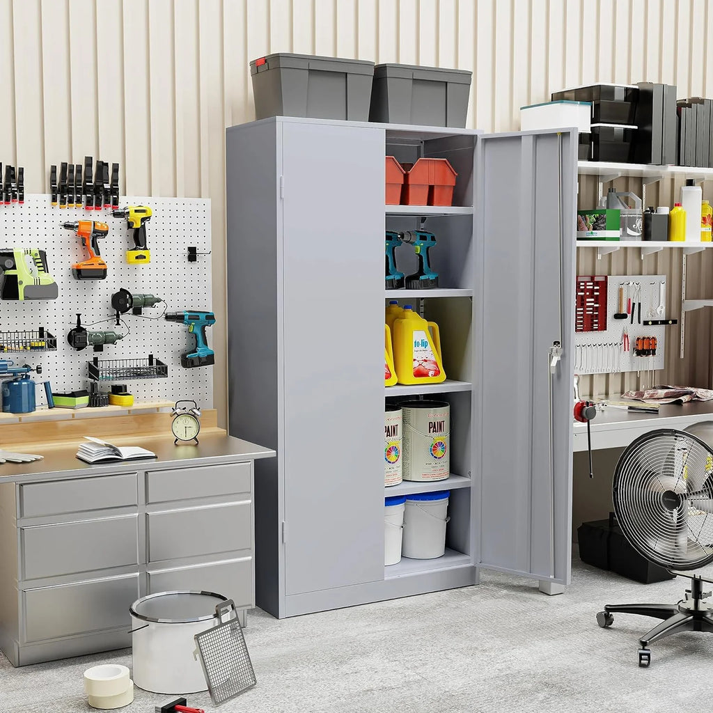 SOLAURA 72 Inches Tall Metal Garage Storage Cabinets, Lockable Storage Cabinet with Doors and Adjustable Shelves for Office, Home, Shops, Garage, Black