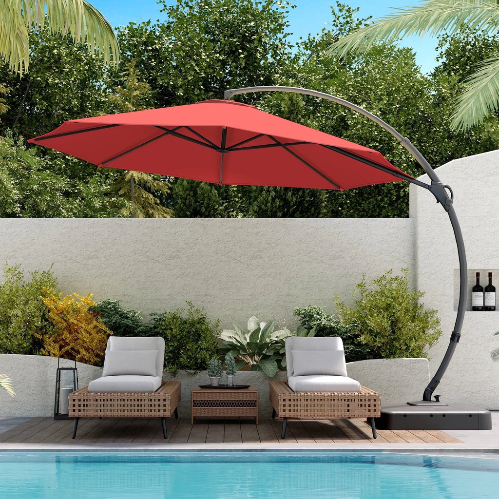 LAUSAINT HOME 11FT Patio Umbrella with Base, Outdoor Deluxe Curvy Cantilever Umbrella for Patio Pool Deck, Champagne