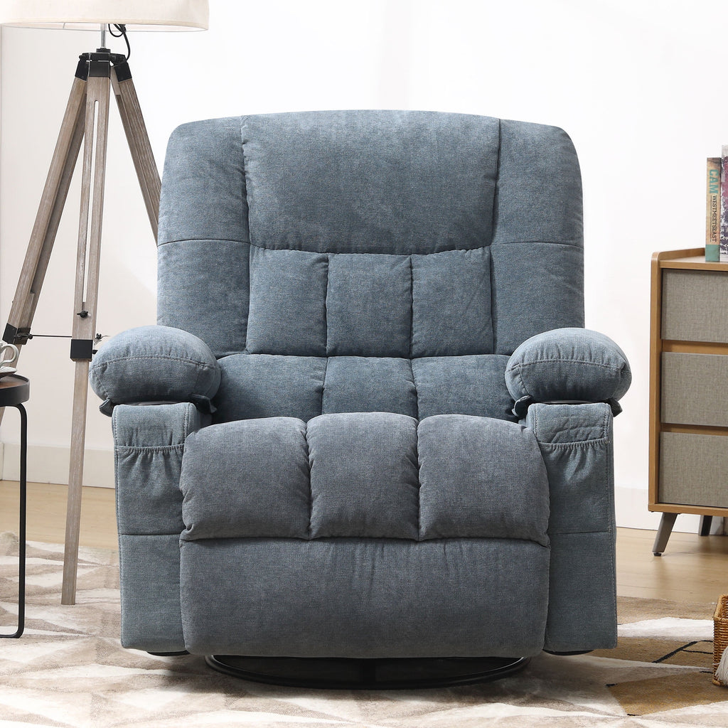 JONPONY Massage Swivel Rocker Recliner Chair with Vibration Massage and Heat Ergonomic Lounge Chair for Living Room with Rocking Function and Side Pocket, 2 Cup Holders, USB Charge Port,Grey
