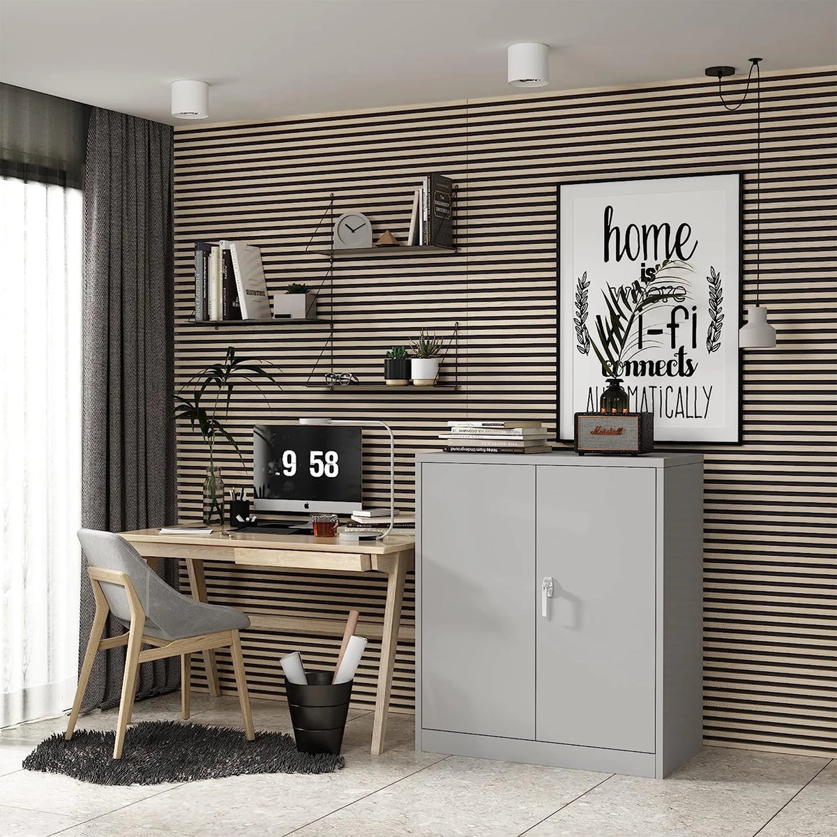 Aobabo 72 Inch Locking Storage Cabinet w/ Adjustable Shelves, Gray