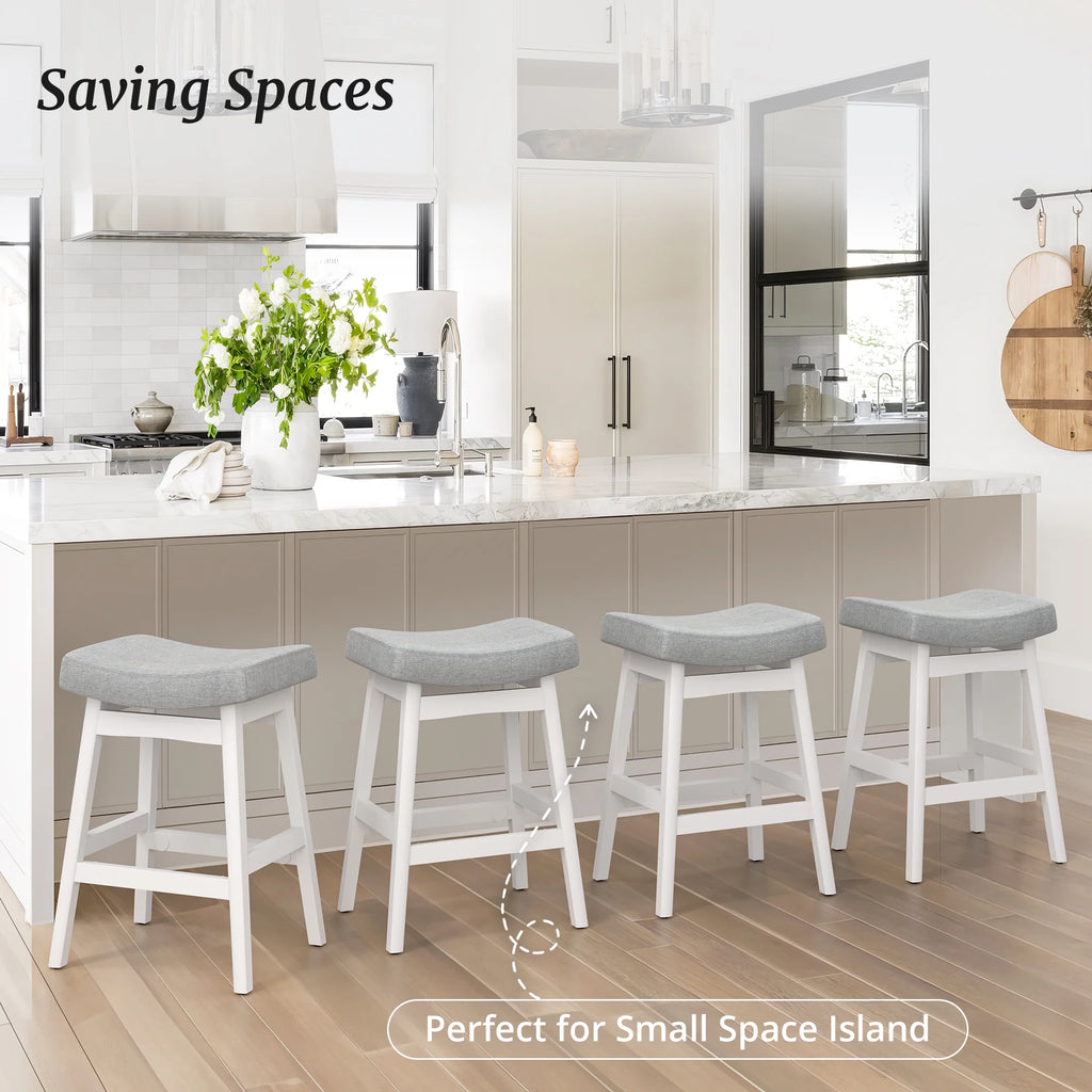 Dycanpo Saddle Seat Counter Height Bar Stools Set of 3 for Kitchen, Dining, 24in, Beige-Fabric