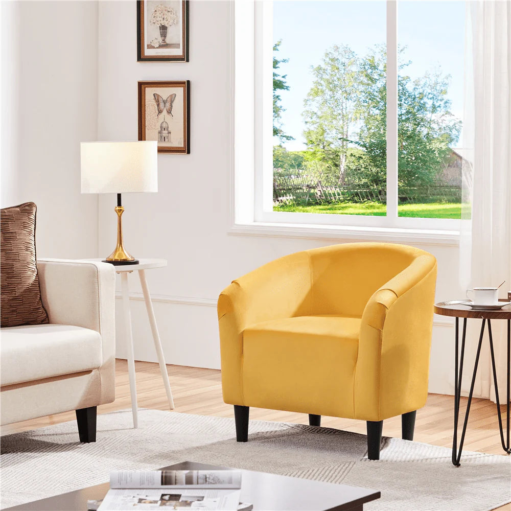 Easyfashion Tub Chair, Set of 2, Yellow Velvet