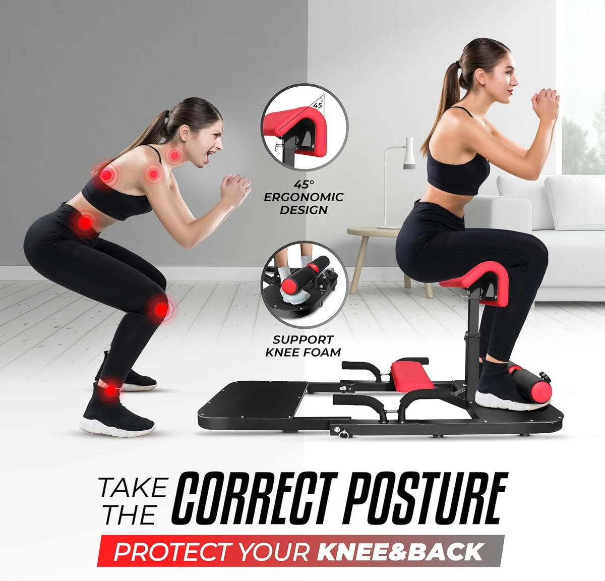 Yes4All Hip Thrust Leg Exercise Machines with Bench, Resistance Bands, Black/Red