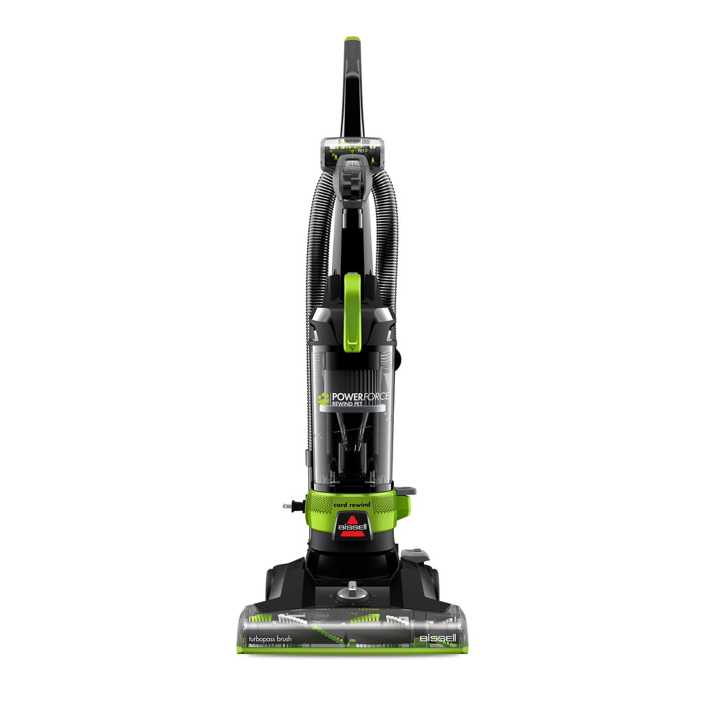 BISSELL PowerForce Helix Turbo Rewind Pet, Upright Vacuum, Pet Friendly, Automatic Cord Rewind, Powerful Pet Hair Pickup, Extra-Wide Cleaning Path, 3333, Black & Green