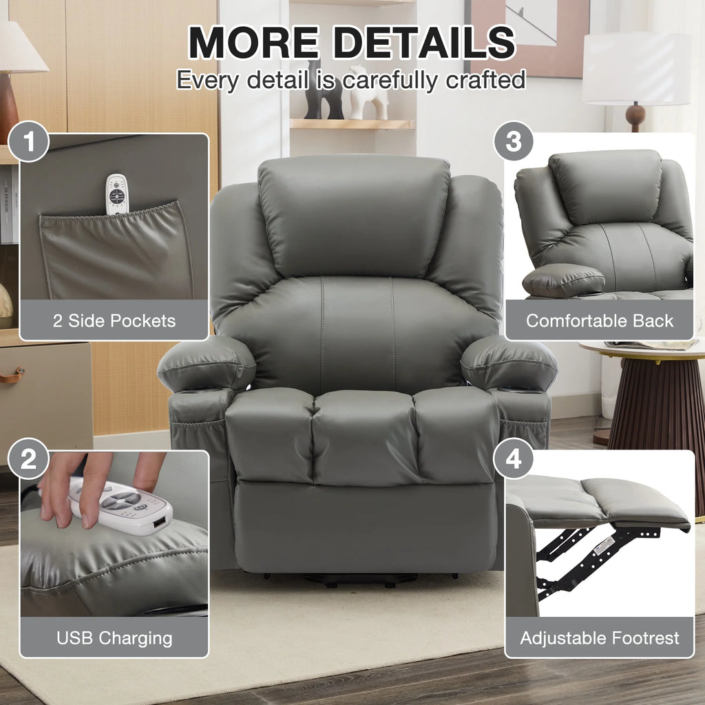 JONPONY Power Lift Recliner Chair Recliners for Elderly with Heat and Massage Recliner Chair for Living Room with Infinite Position and Side Pocket,USB Charge Port,Black