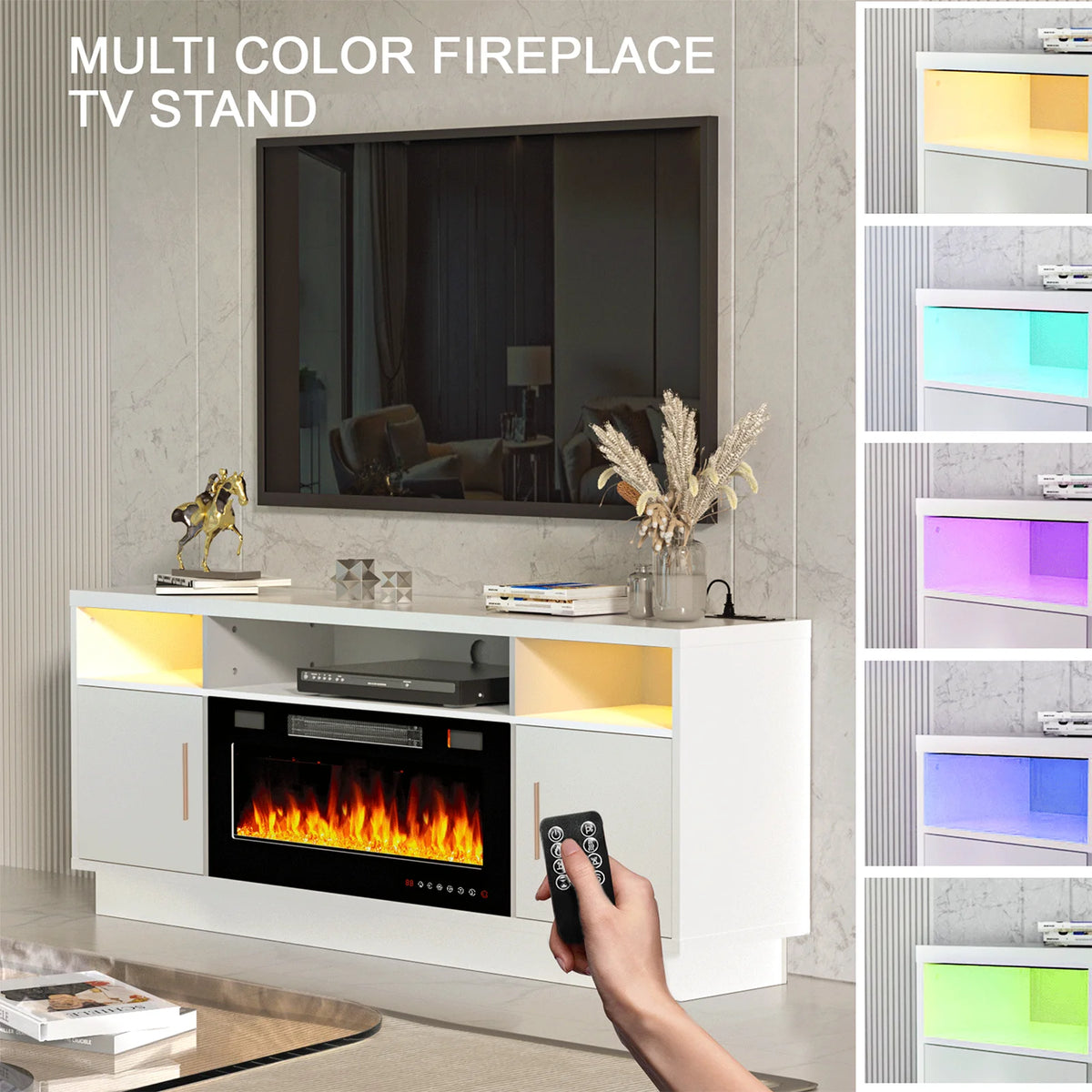 BREEZEHEAT Electric Fireplace TV Stand-70 inch TV Stand with 36" Electric Fireplace-Living Room Tv Cabinet with Storage for TVs Up to 80"-Led Entertainment Center Modern Media Console (Black)