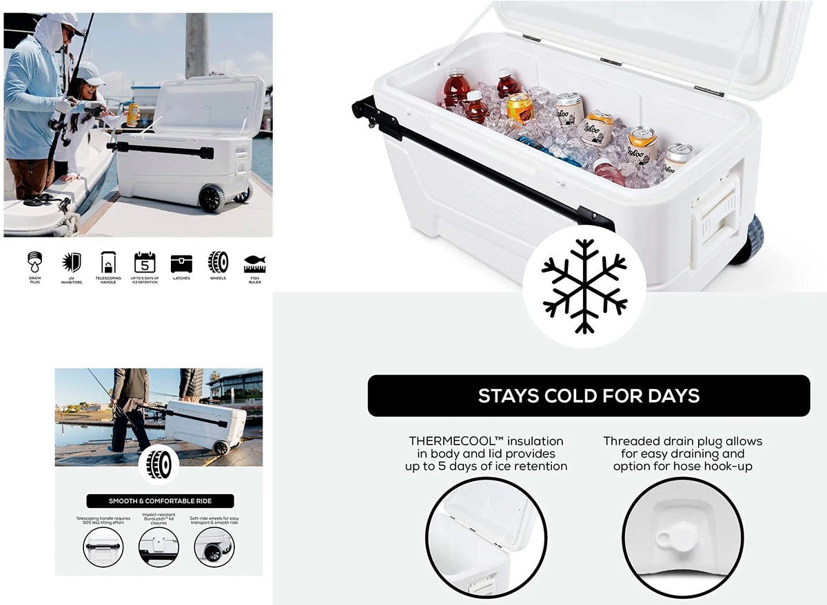 Igloo 50170 110 Qt Glide Pro Portable Large Ice Chest Wheeled Cooler