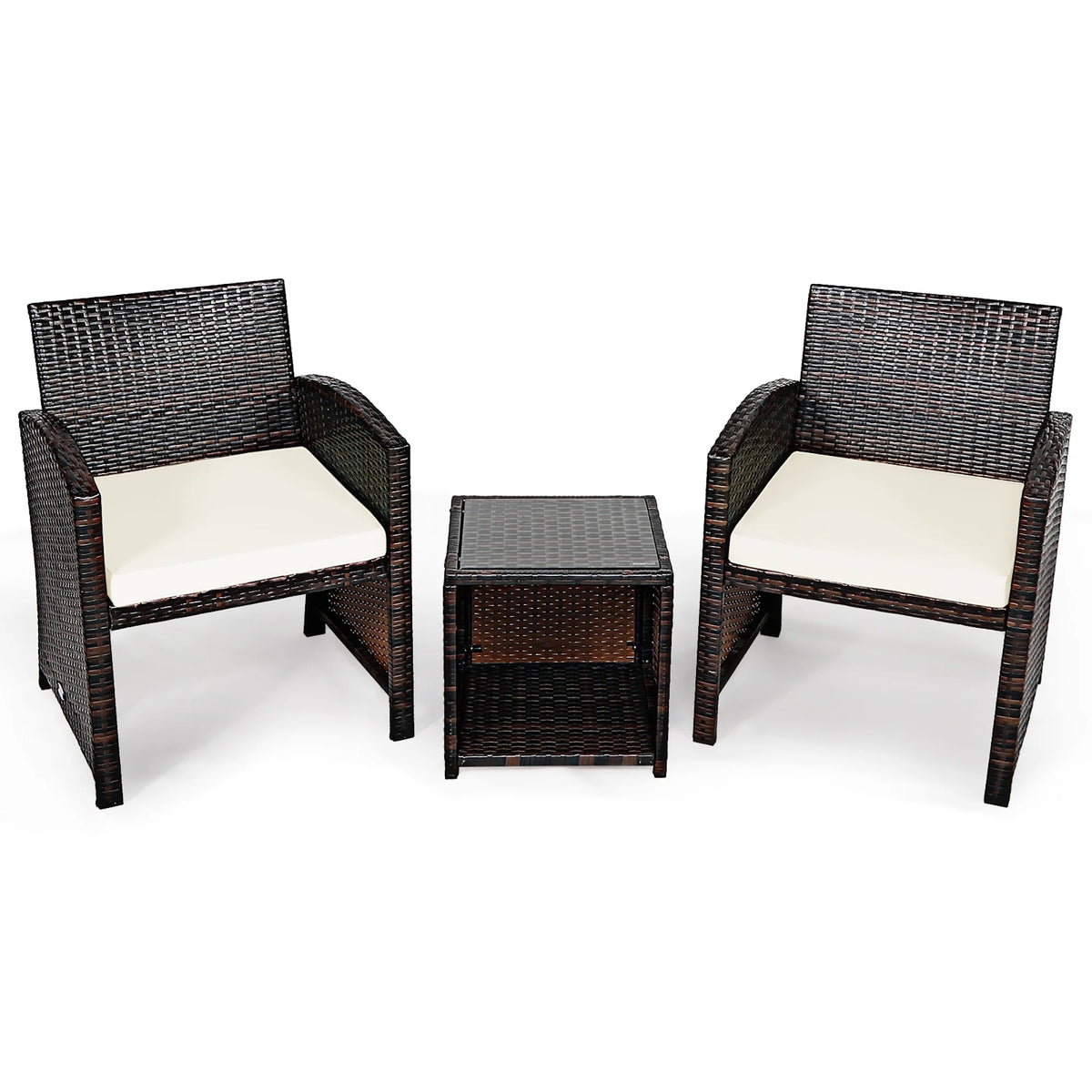 Costway 3PCS Patio Rattan Wicker Furniture Cushion Sofa Coffee Table Gray