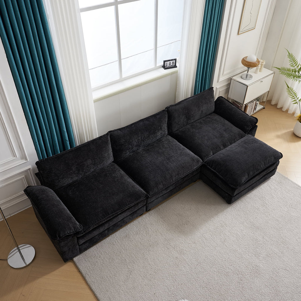 Zimtown Sectional Sofa with Ottoman, L Shaped Convertible Couch with Removable Chaise Chenille Fabric Sofa Set for 4-6 Persons Living Room Furniture Dark Grey