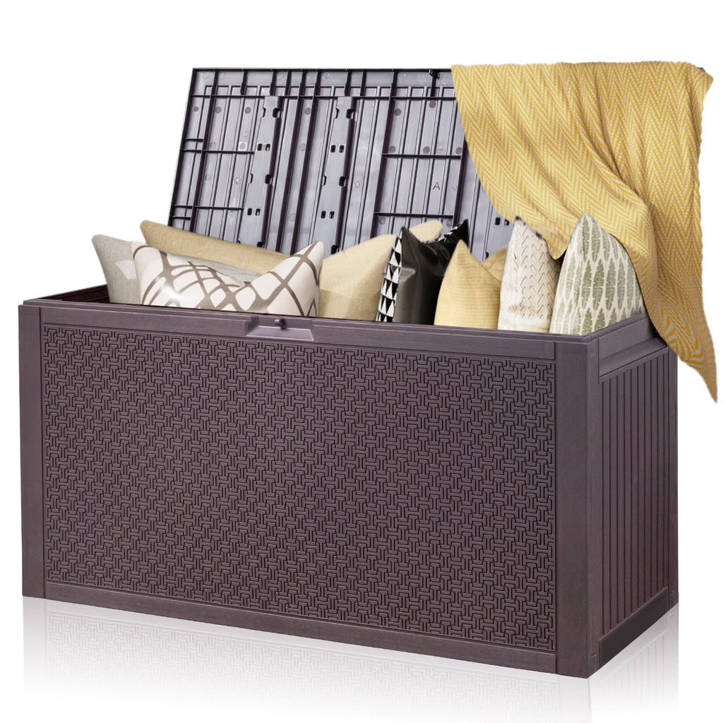 Ktaxon 90 gal Outdoor Garden Plastic Storage Deck Box Gray