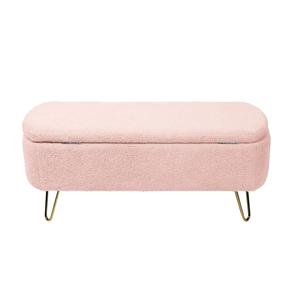 Syngar Entryway Bench with Storage for Bedroom, Living Room, and End of Bed, Faux Fur Ottoman Foot Rest with Storage,Upholstered Bench with Storage with Metal Leg,Ivory