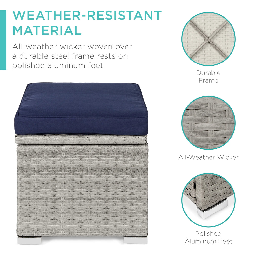 Best Choice Products Set of 2 Wicker Ottomans, Multipurpose Furniture w/ Removable Cushions - Brown/Beige
