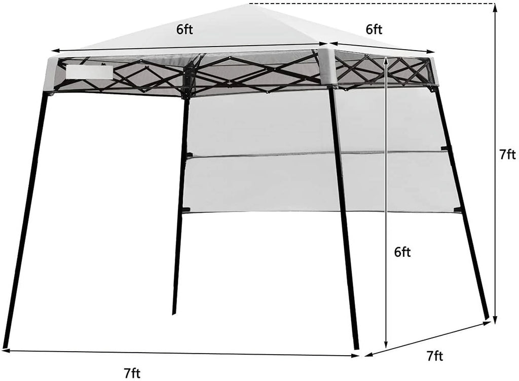 7x7 Ft Pop Up Canopy, Slant Leg Outdoor Tent with Carry Bag & 4 Stakes, Compact Portable Canopy Tent for Hiking Camping Fishing & Picnic, 7x7 Base, 6x6 top