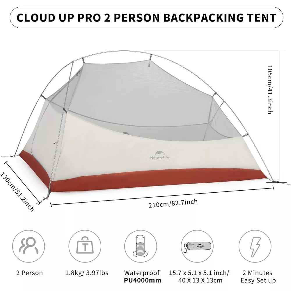 Naturehike 2 Person Tent Lightweight Backpacking Tent with Footprint - Free Standing Ultralight Camping Hiking Backpack Tents, 7.22 5.25ft, Sand