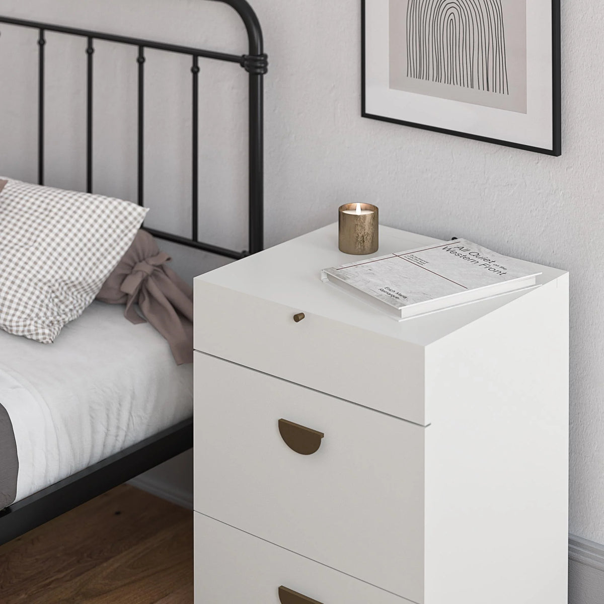 Ameriwood Home Compact 3-in-1 Vanity Set, Makeup Storage Desk & Stool, Mirror w/ LED lights & USB Charging Station, White
