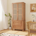 Kitchen Pantry Storage Cabinet with 2 Rattan Doors and 2 Adjustable Shelves, 64" Tall Farmhouse Food Pantries Cabinet for Living Room, Dining Room, Bathroom