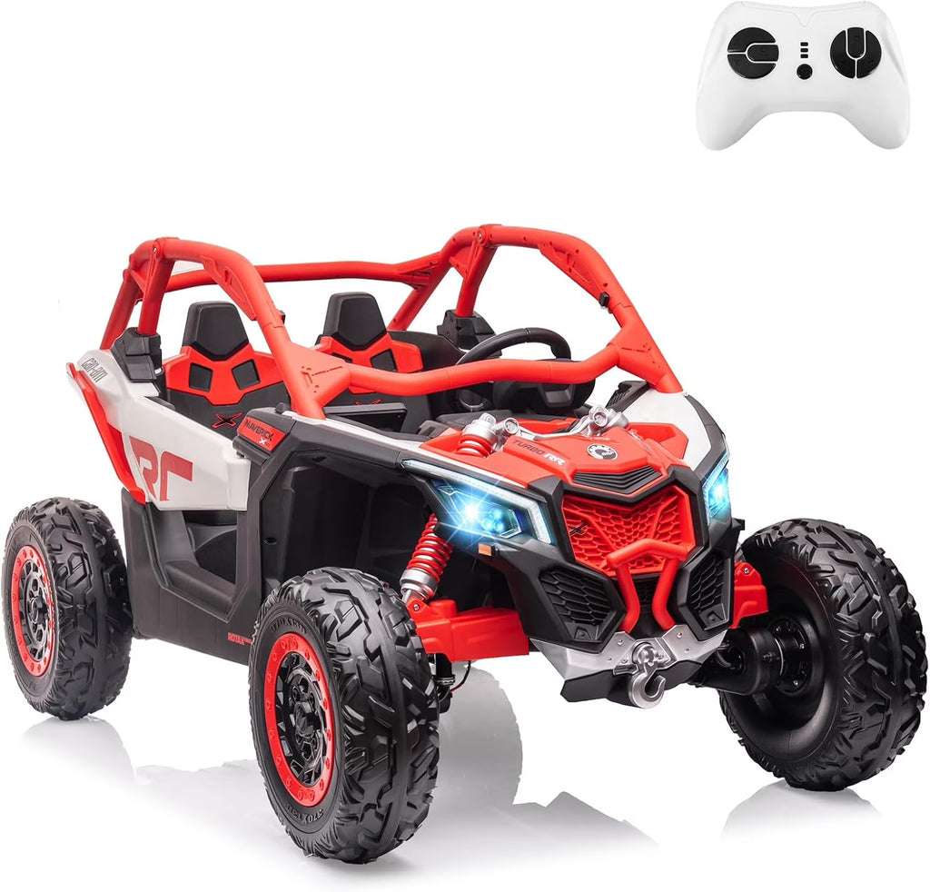 EastVita 2 Seats Ride on Ride on Car 200W Motors UTV,with Remote Control 23" Seats Width Electric Vehicle, EVA Wheels,Music,Head+Tail Light