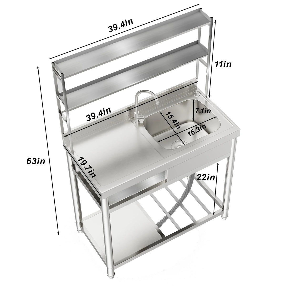 23.8'' Stainless Steel Sink Laundry Tub, Free Standing Laundry Sink with Washboard, Commercial Utility Tub with Cold & Hot Water Faucet for Garage Laundry Room Kitchen