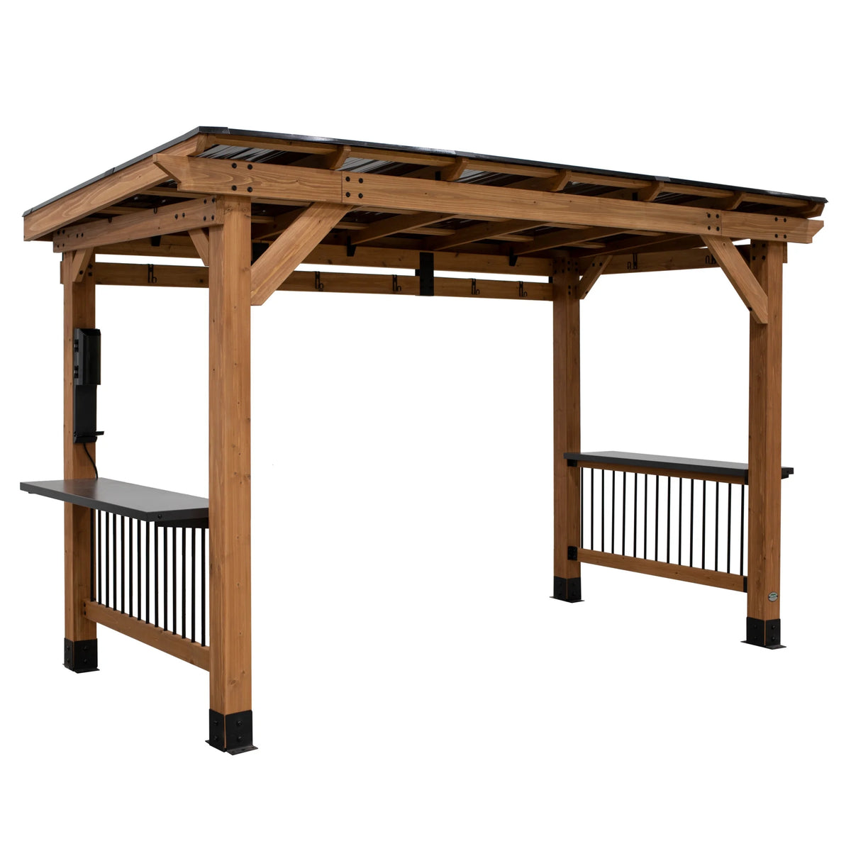 Backyard Discovery Saxony XL 12'x6' Cedar Grill Gazebo, Galvanized Steel Roof, Bar Tops