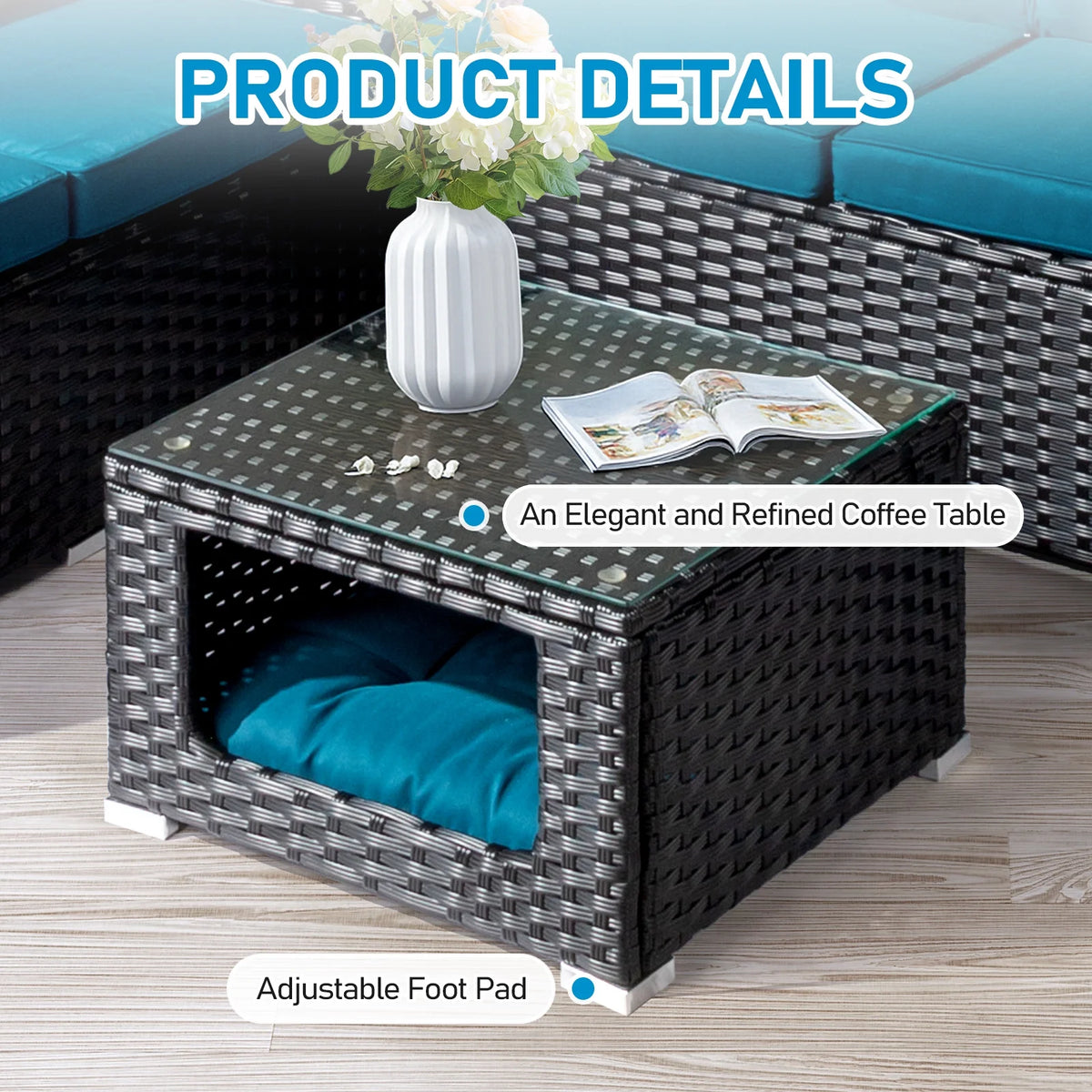 Ktaxon 7-Piece Wicker Patio Furniture Set, Patio Furniture Set with Water Resistant Thick Cushions and Coffee Table, Beige