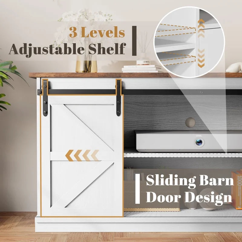 Vineego 70 inch Farmhouse TV Stand for Living Room, Entertainment Center with Sliding Barn Doors & 4 Storage Drawers, Adjustable Shelves Rustic Media Console for Bedroom,White