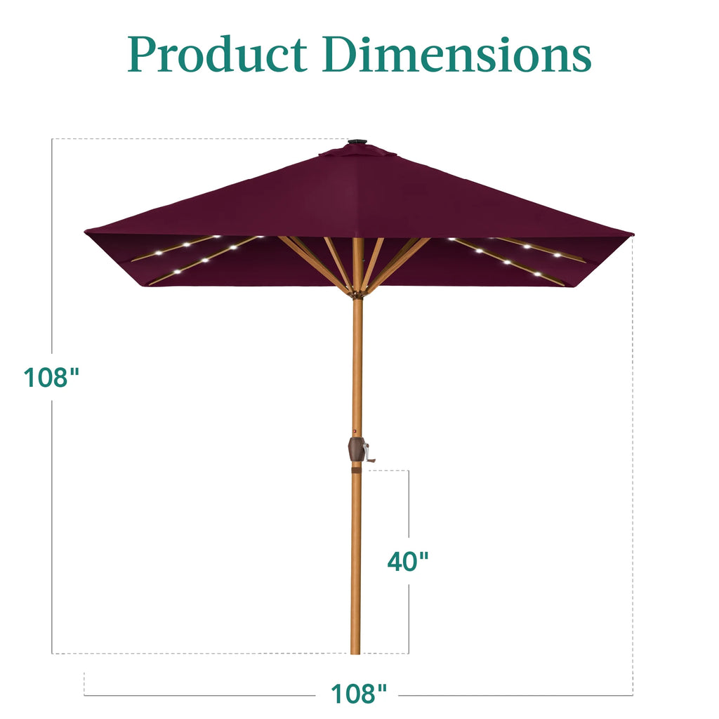 Best Choice Products 9ft Deep Square Solar LED Lighted Patio Umbrella w/ Woodgrain Pattern, UV-Resistant - Black