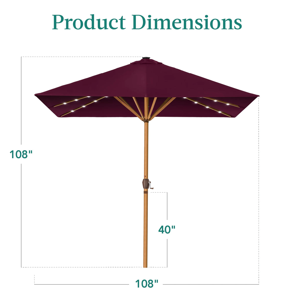 Best Choice Products 9ft Deep Square Solar LED Lighted Patio Umbrella w/ Woodgrain Pattern, UV-Resistant - Black