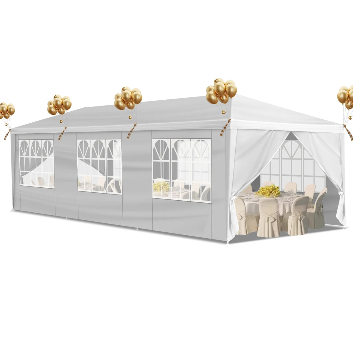 10'x30' Outdoor Party Tent with 8 Removable Sidewalls, Waterproof Canopy Patio Wedding Gazebo, White