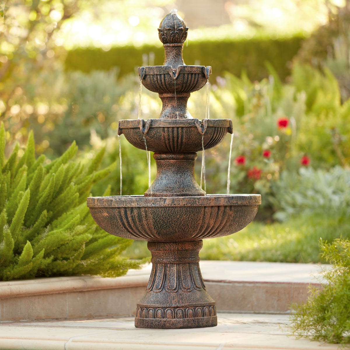 Ravenna 43" High Large Italian Indoor Outdoor Decor Faux Stone Floor Fountain Waterfall Outside Garden Patio