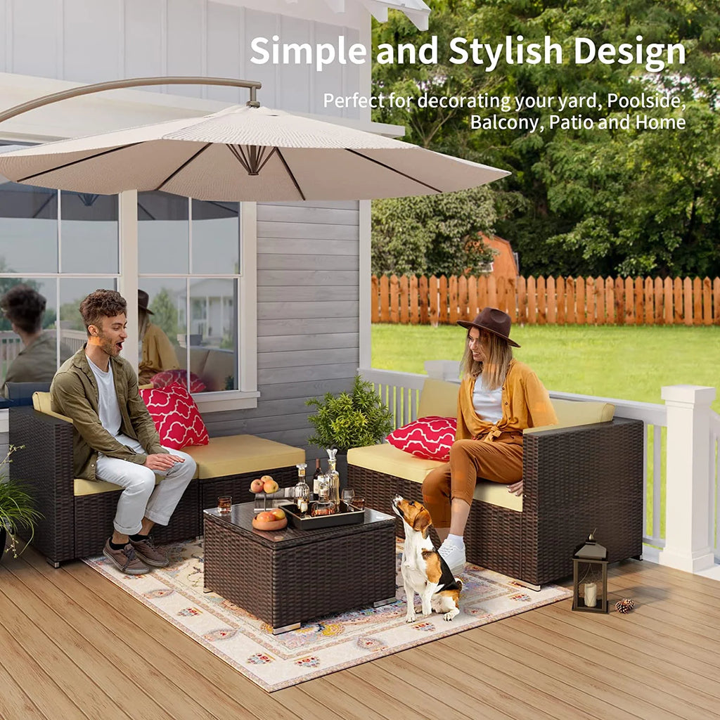 Aiho 7-Piece Rattan Patio Furniture Set , Outdoor Sectional Furniture Set for Patio, Garden, Backyard, Grey
