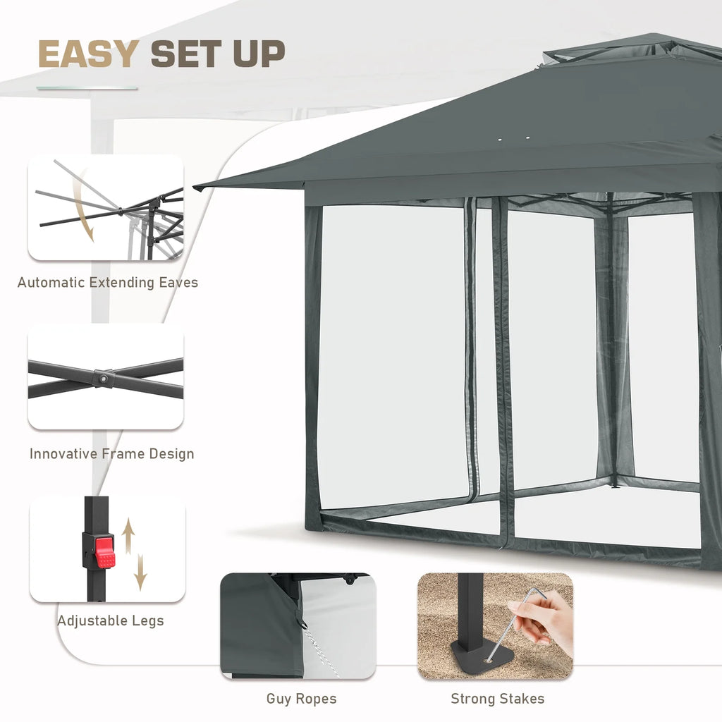 EAGLE PEAK 13' x 13' Pop-Up Gazebo Tent Instant w/Mosquito Netting，Outdoor Gazebo Canopy Easy Set-up Folding Shelter (Beige/Brown)