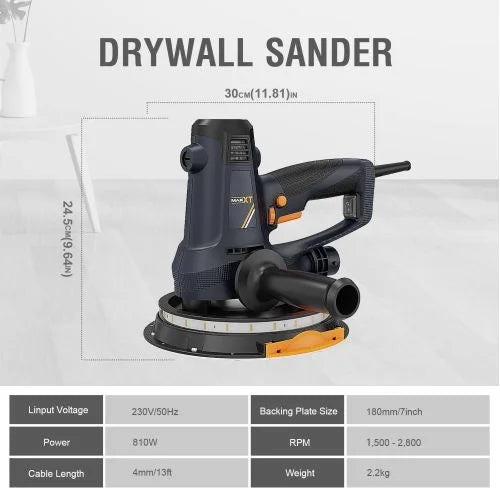 Drywall Sander with Vacuum Dust Collection, 6 Variable Speed Foldable Telescopic Electric Wall Sander, Popcorn Ceiling Removal Tool, 1900RPM Power Sander Tool, LED Light, 18Pcs Sanding Discs