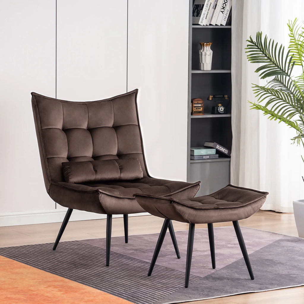 MCombo Accent Chair with Ottoman, Velvet Modern Chairs with Metal Legs for Living Room 4079 (Yellow)