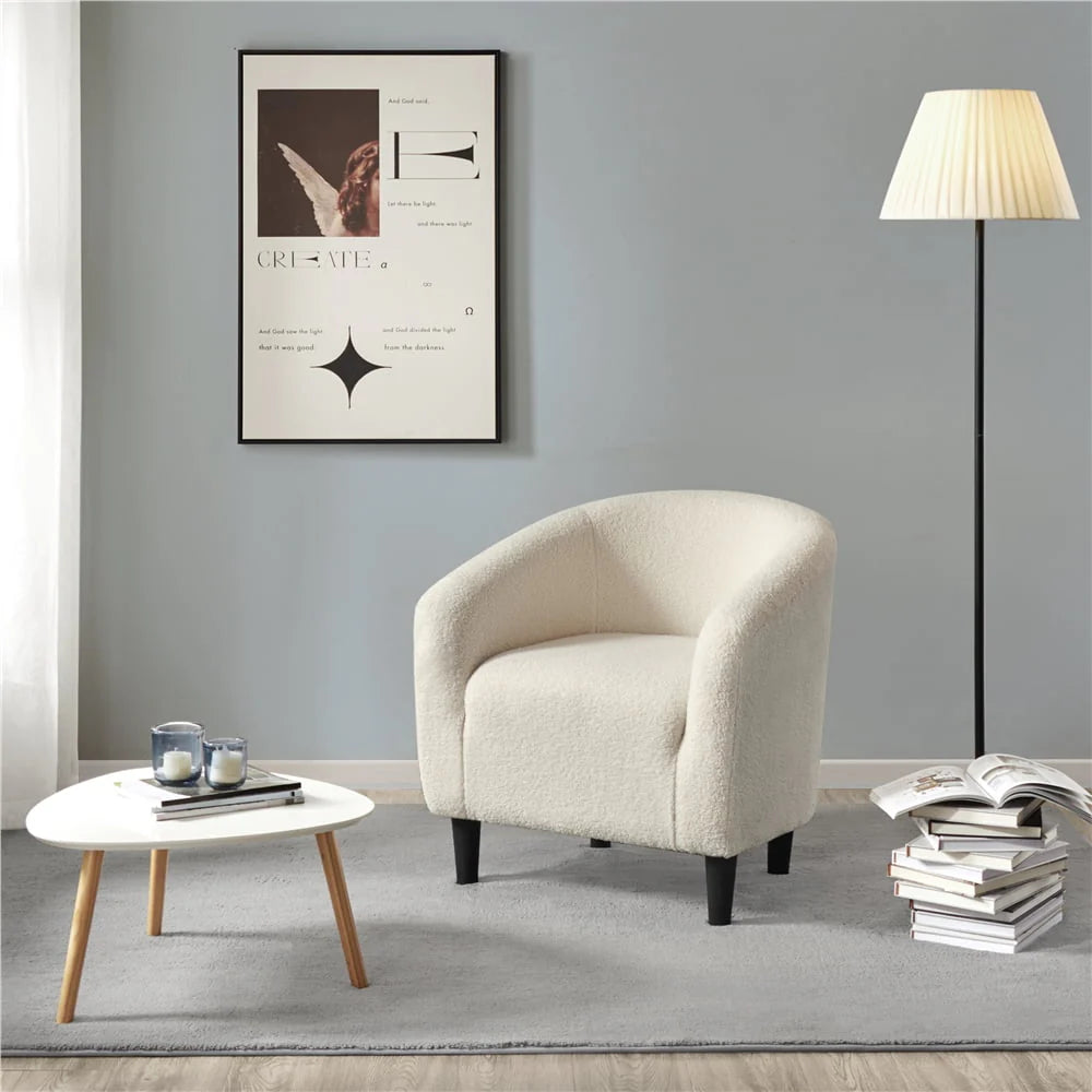 Topeakmart 2pcs Boucle Club Chair Accent Barrel Chair Upholstered Arm Chair, Ivory