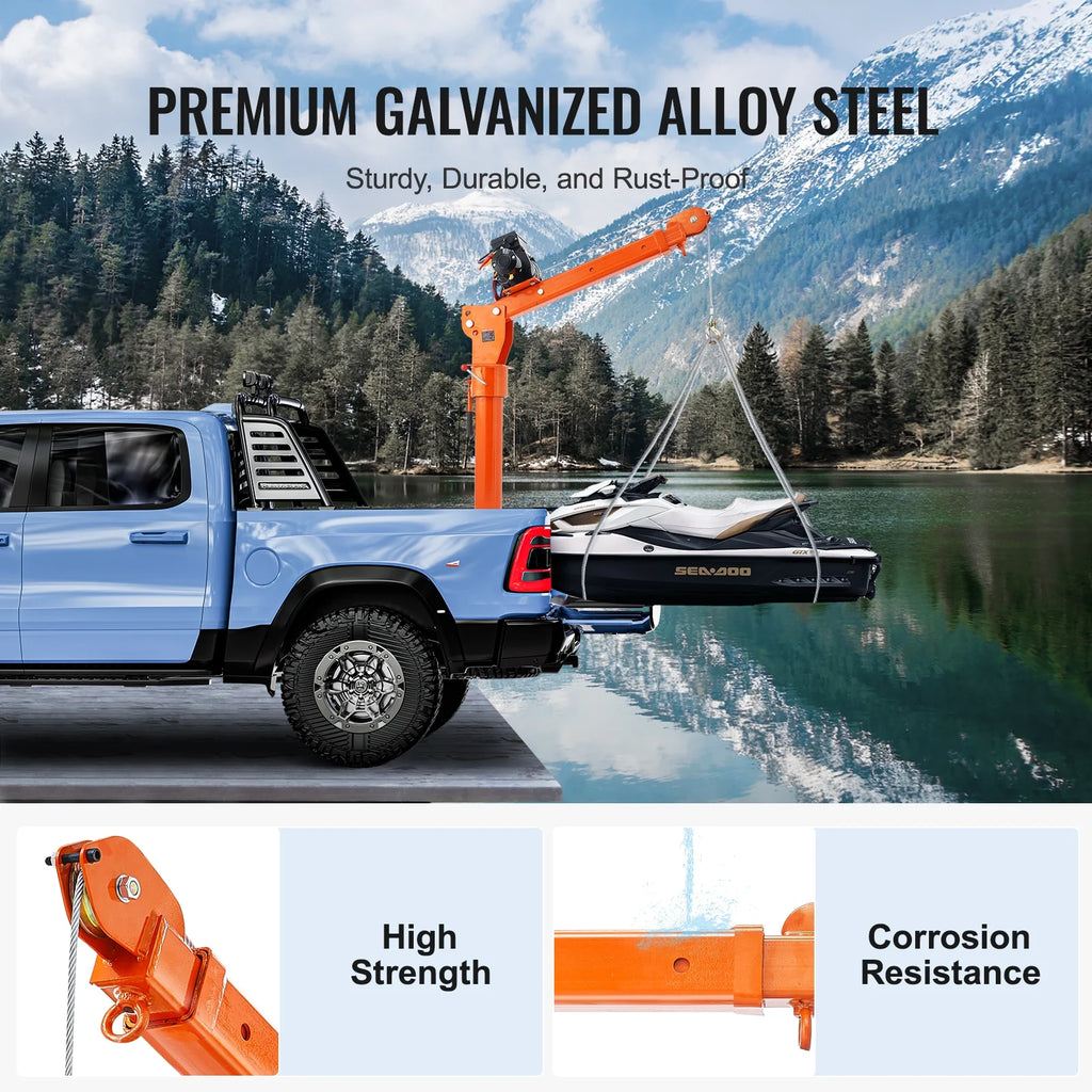 VEVOR Electric Pickup Truck Crane, 2200 lbs, Folding Truck-Mounted Bed Crane with Electric Winch 6000 lbs, Steel Pickup Truck Jib Crane Hoist 360 Swivel for Lifting Goods in Construction, Factory
