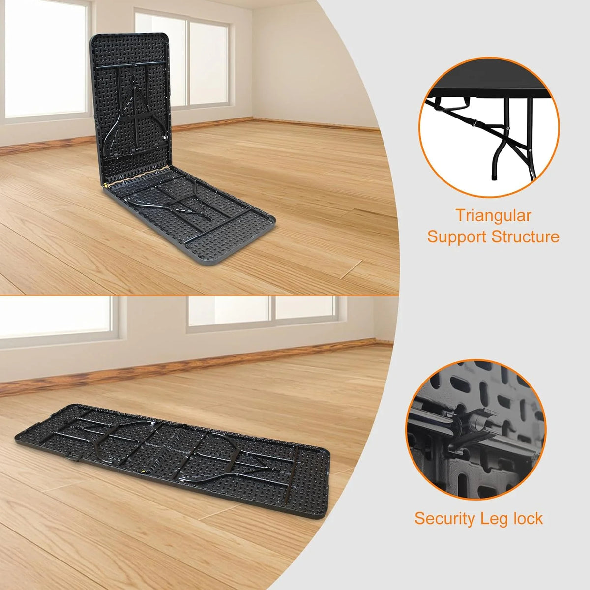 Folding Table with Carry Handle, Portable Fold-in-Half Plastic Table, Rectangle Foldable Table for Indoor