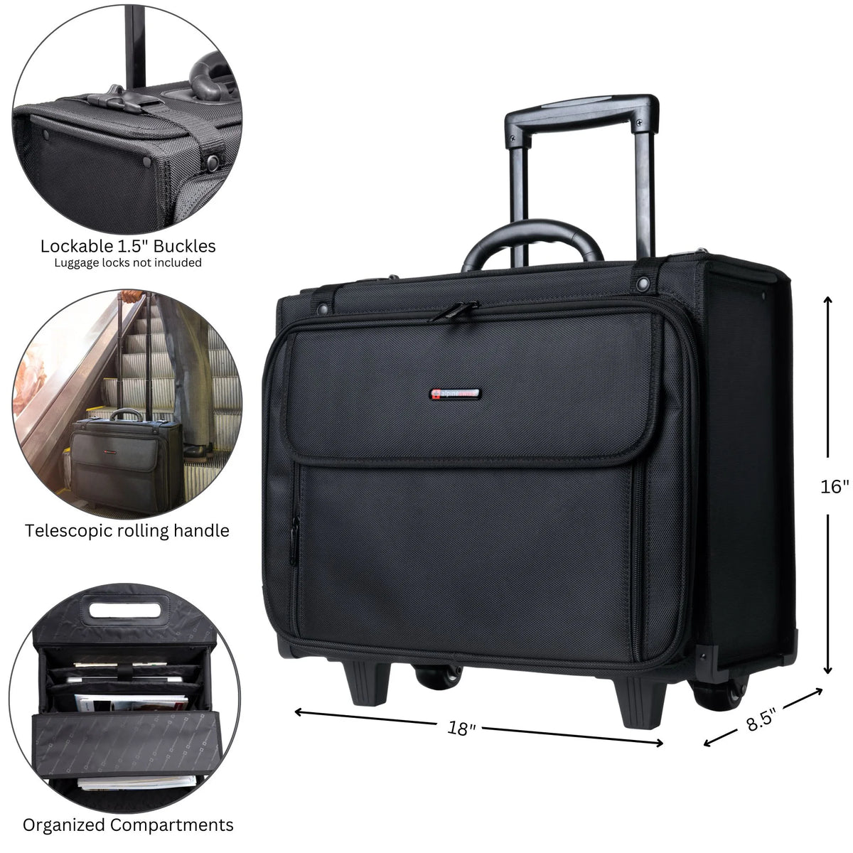 Alpine Swiss Rolling Briefcase Laptop Bag For Men Women Hard Side Catalog Case Wheels Legal Dividers Lawyer Attache Case Carry-On Business Travel Bag