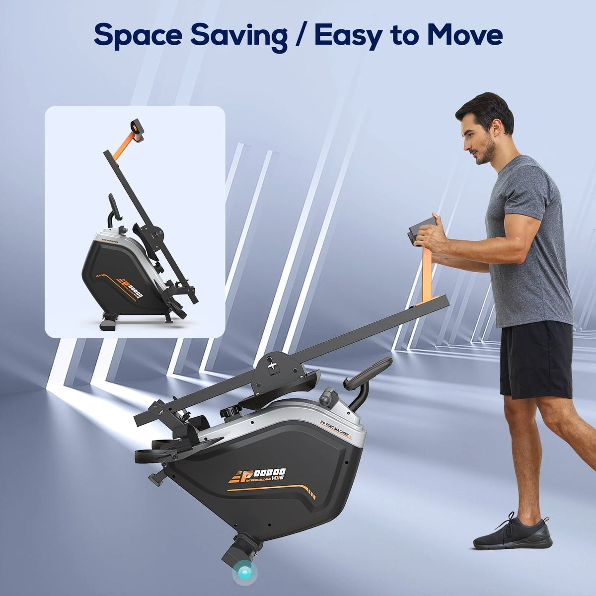Pooboo Build-in Bluetooth Magnetic Rowing Machines Rower Foldable 16 Level Resistance Indoor Rower Machines Home Exercise 350lb