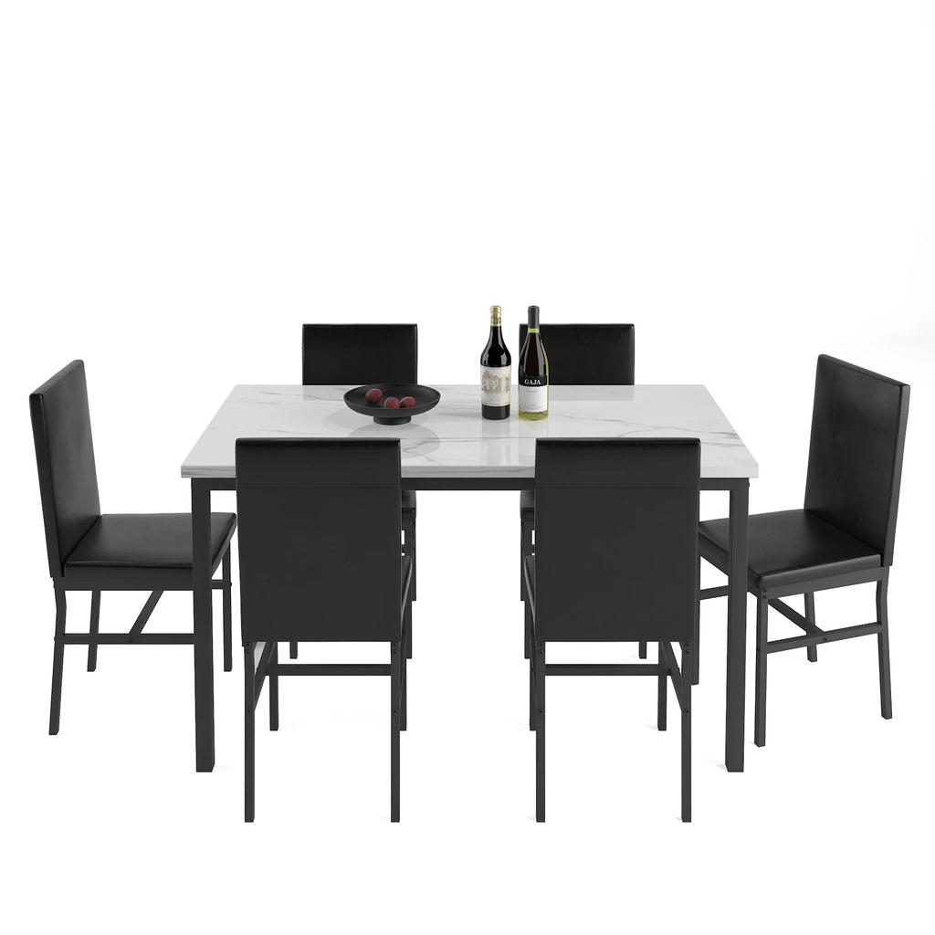 Dining Table with 6 High-back Upholstered Chairs, Modern Dinette Set, Dining Table and Chairs Set for 6 Persons, Small Home Kitchen Dining Table Set, Ideal for Apartment Breakfast Nook Bar, B1470