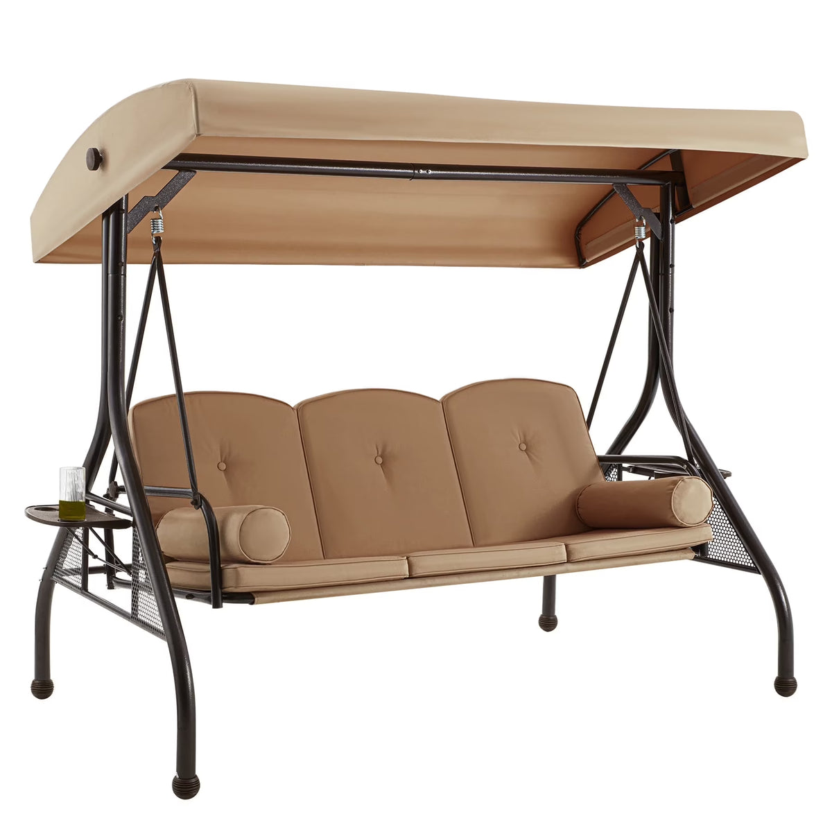 Homrest 3 Seat Outdoor Porch Swing with Adjustable Canopy, Cushions, and Cup Holder - Wine Red