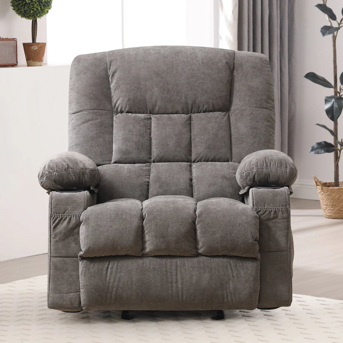 JONPONY Manual Recliner Chair with Heat Therapy and Massage Function, Heavy Duty Reclining Mechanism Massage Chair, Elderly Single Rocker Sofa with Cup Holders for Bedroom Home Theater,Blue