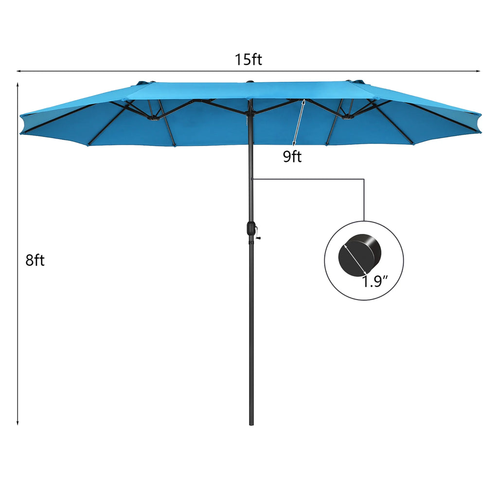 Costway 15ft Beige Patio Double-Sided Umbrella, Crank Lift