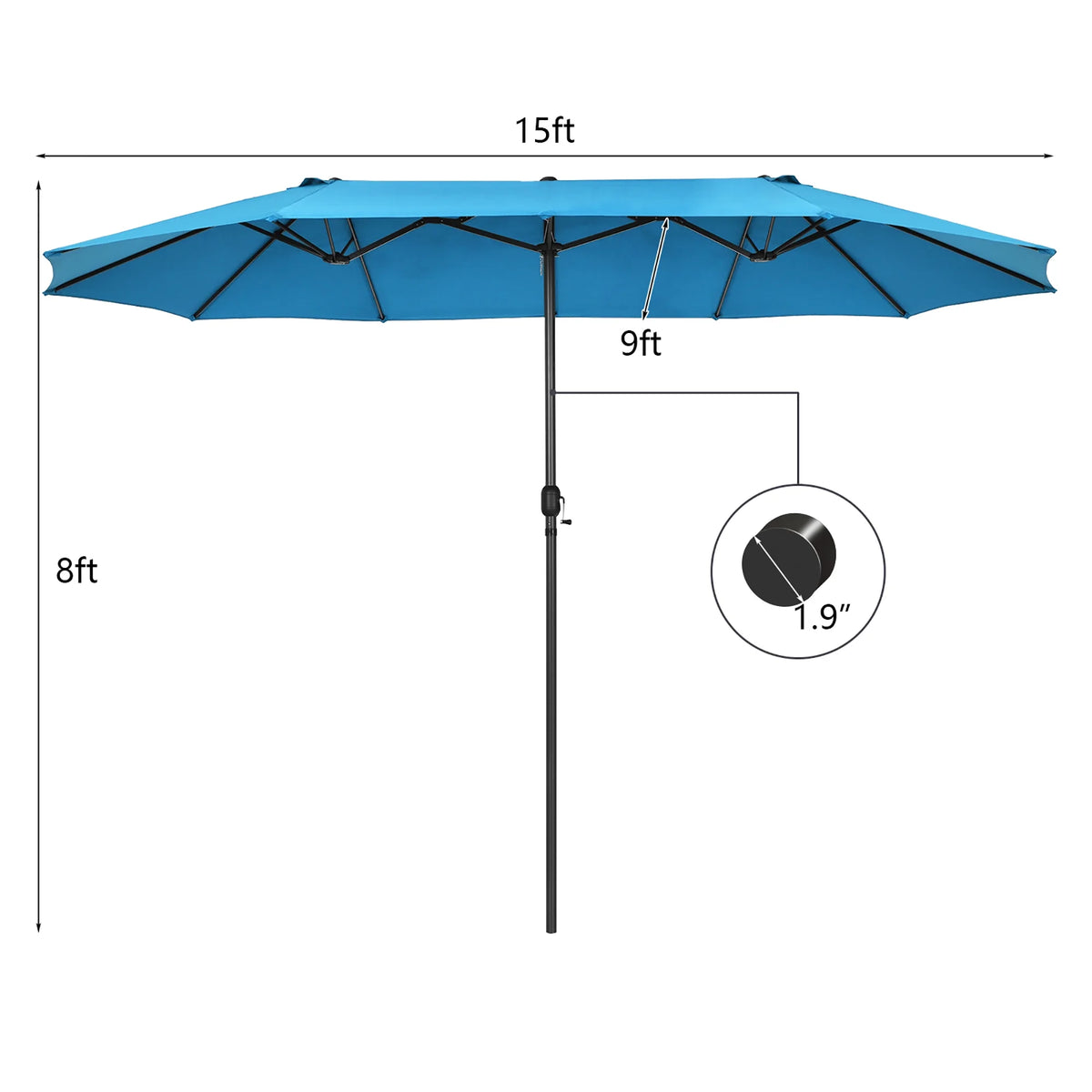 Costway 15ft Beige Patio Double-Sided Umbrella, Crank Lift