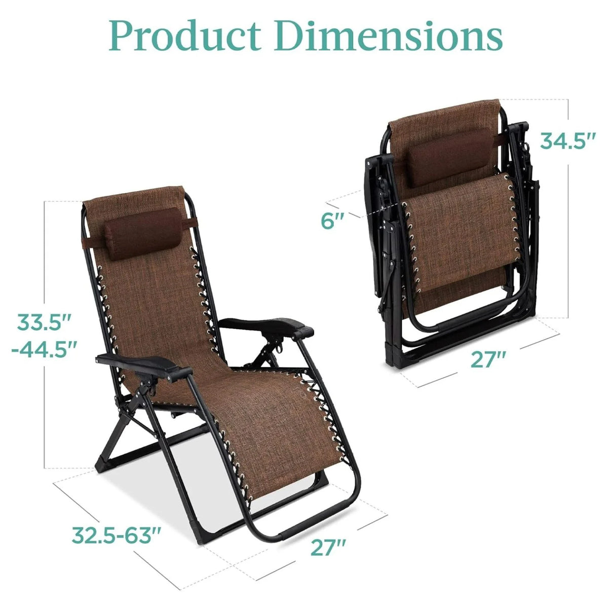 Oversized Chair, Folding Outdoor Patio Recliner, XL Anti Gravity Lounger w/Removable Cushion, Cup Holder, Side Tray, 350lb Capacity - Taupe